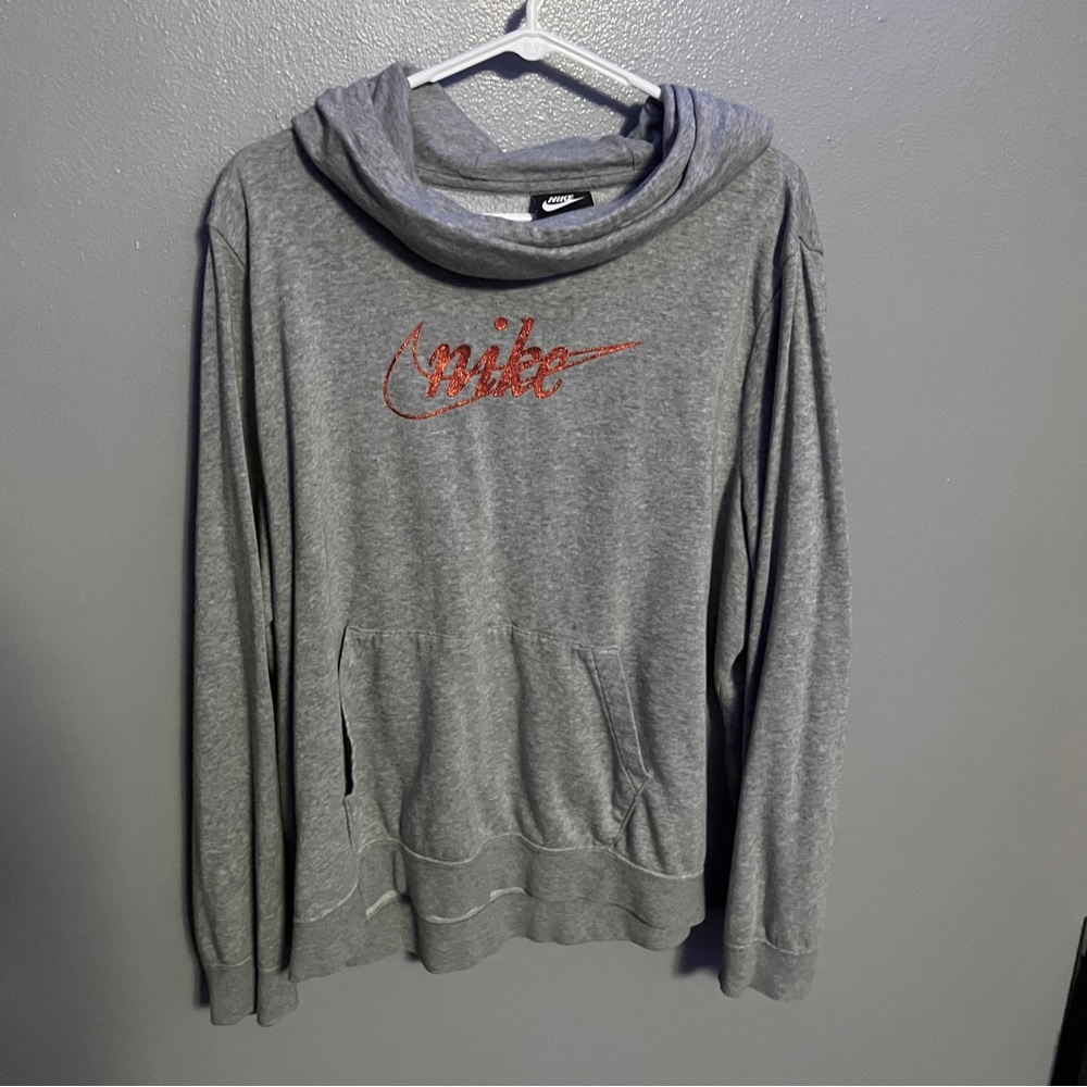 Nike Women’s XXL sweatshirt, grey with sparkly Nike chest logo, cowl hood